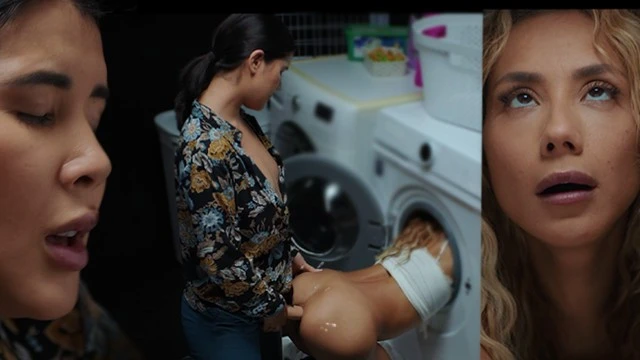 Real Life Futanari - Veronica Leal s'empile dans une machine à laver et Lady Dee lui baise le cul