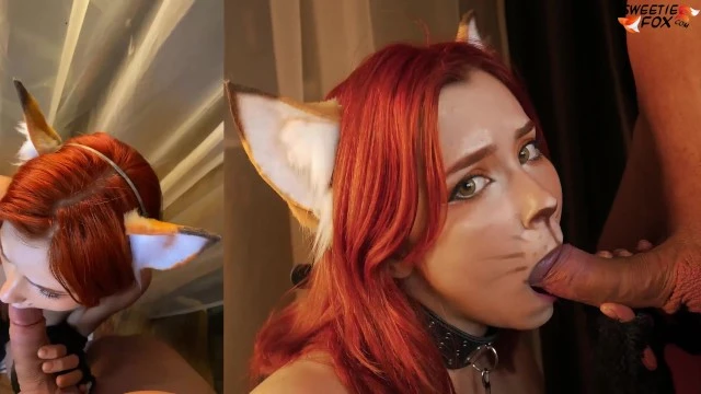 Sexy Fox joue avec un gode et avale une énorme bite - Sperme sur le visage