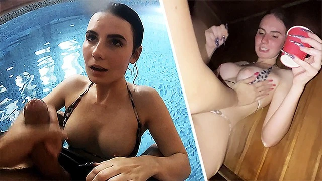 Bouljob chaud et torride de sauna: aventure de sexe de piscine avec des filles de fête